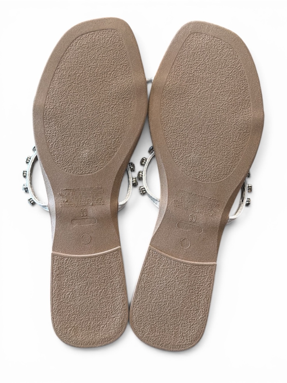 Steve Madden Retreat Rhinestone Sandals Womens Size 11 White Strap Nude Footbed - Picture 7 of 8